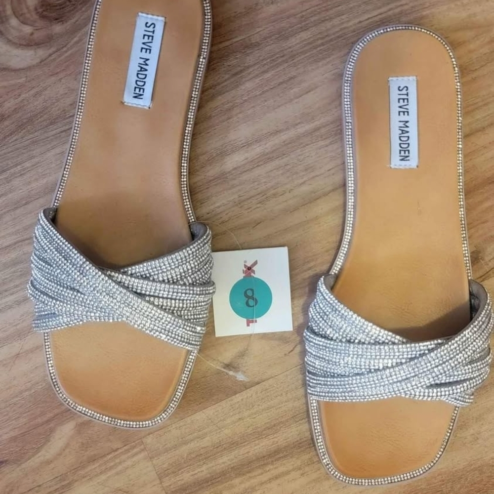 Steve Madden Silver Rhinestone Slide Sandals